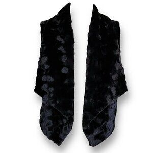Y2K Vintage JACK Womens Faux Fur Vest Sz S Mob Wife Black Open Front Boho Glam